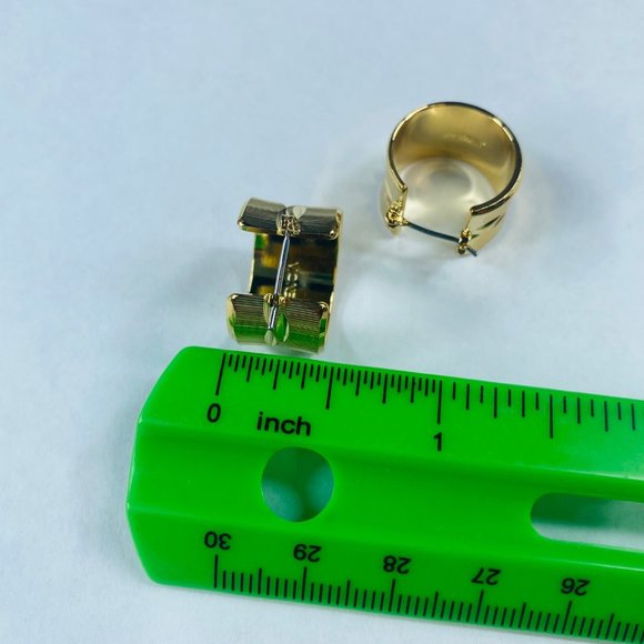 Monet Wide Hoop Pierced Earrings Shiny Gold Tone Womens Clip Fastener Classic - Picture 9 of 16